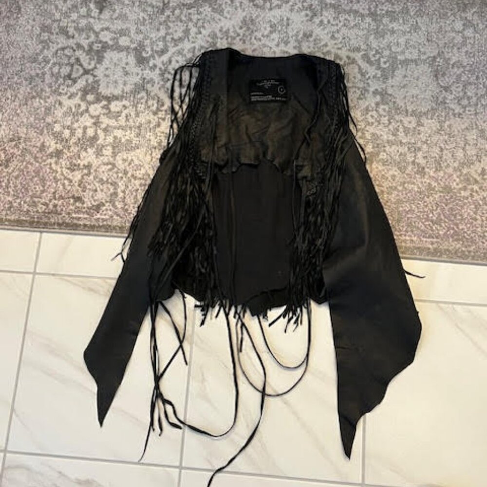 AllSaints Iconic Leather Rocker Fringed Gilet Vest - Picture 8 of 12